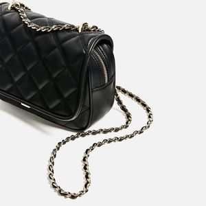Zara Quilted Adjustable Crossbody Black Bag